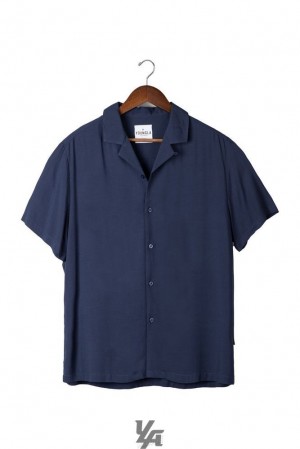 Camisas YoungLA Cabo Vibez Shirts Solid Colors Hombre Azul Marino | 14CNLTZUQ