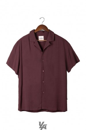 Camisas YoungLA Cabo Vibez Shirts Solid Colors Hombre Burdeos | 89QOTRPWI