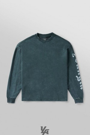 Camisas YoungLA Chrome Longsleeves Hombre Turquesa Oscuro Azules | 07TEMNVIX