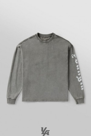 Camisas YoungLA Chrome Longsleeves Hombre Gris Azules | 69UQATVLZ
