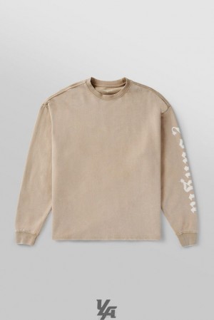 Camisas YoungLA Chrome Longsleeves Hombre Beige Azules | 53BLGYICR
