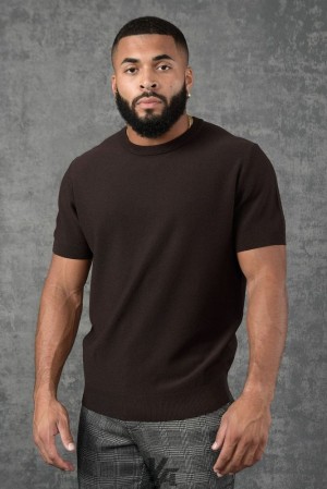 Camisas YoungLA Classy Knitted Shirt Hombre Marrones | 15PGYSJMF
