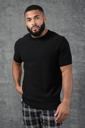 Camisas YoungLA Classy Knitted Shirt Hombre Negras | 76UOAKWVZ