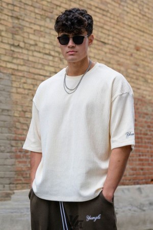 Camisas YoungLA Corduroy Supersized Tees Hombre Blancas | 21UEGTZIR