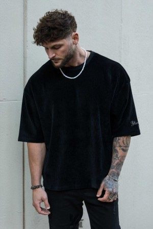 Camisas YoungLA Corduroy Supersized Tees Hombre Negras | 01PKEBXFO