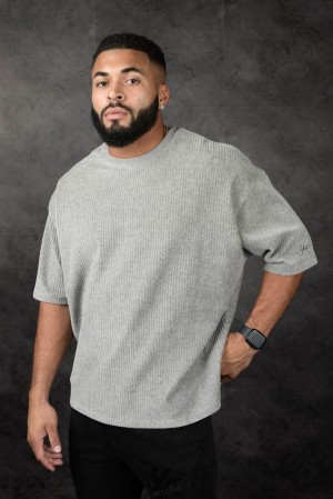 Camisas YoungLA Corduroy Supersized Tees Hombre Gris | 60XMSGZVY