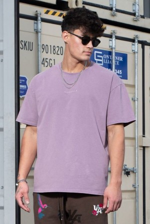 Camisas YoungLA Essential Oversized Tee Hombre Lavanda Azules | 67SXDGPAW