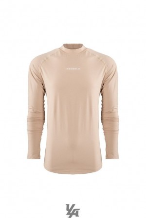 Camisas YoungLA High Neck Compression Shirt Hombre Beige | 84BYZFKSQ