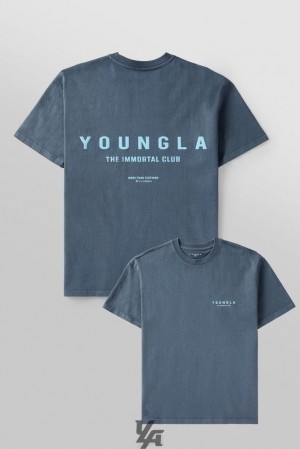 Camisas YoungLA Immortal Club Tees Hombre Azules | 80WKUOZYG