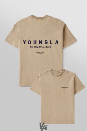 Camisas YoungLA Immortal Club Tees Hombre Marrones Azules | 75TEVNWIS