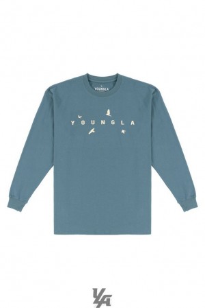Camisas YoungLA Liberty Long Sleeves Hombre Turquesa | 01PDNEWOB