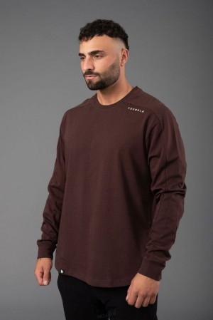 Camisas YoungLA Offset Long Sleeves Hombre Chocolate Moradas | 30TBCJDVS