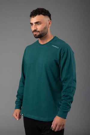 Camisas YoungLA Offset Long Sleeves Hombre Turquesa Oscuro | 69WVNJCYM
