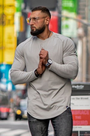 Camisas YoungLA Perfect Raglan Long Sleeve Shirts Hombre Gris | 41LKYMARU