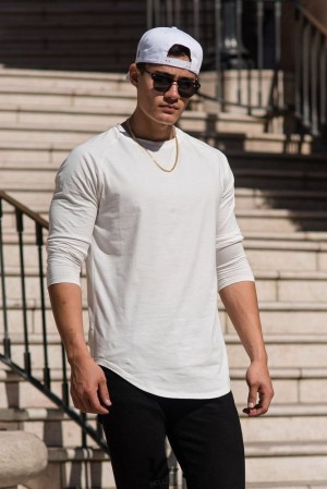Camisas YoungLA Perfect Raglan Long Sleeve Shirts Hombre Blancas | 34ZNYJDIV