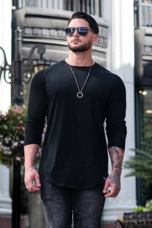 Camisas YoungLA Perfect Raglan Long Sleeve Shirts Hombre Negras | 28RZXETPC