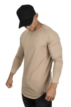 Camisas YoungLA Perfect Raglan Long Sleeve Shirts Hombre Beige | 87LRSDZQX