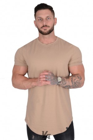 Camisas YoungLA Perfect Tee Scallop Bottom Hombre Beige | 42KFUDZGW