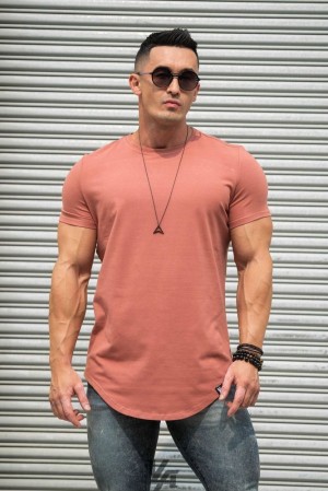 Camisas YoungLA Perfect Tee Scallop Bottom Hombre Coral | 30KTQGEJW