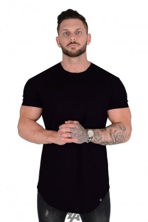 Camisas YoungLA Perfect Tee Scallop Bottom Hombre Negras | 18QNVXJAI