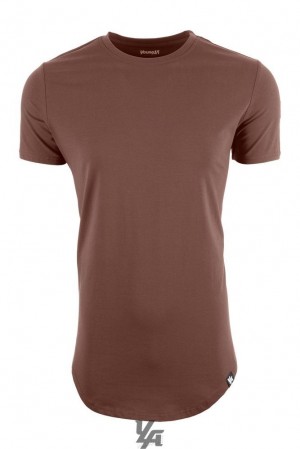 Camisas YoungLA Perfect Tee Scallop Bottom Hombre Marrones | 18JQOFAIX