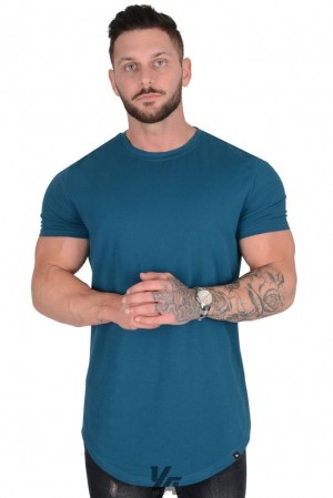 Camisas YoungLA Perfect Tee Scallop Bottom Hombre Turquesa | 09ACMPXFY