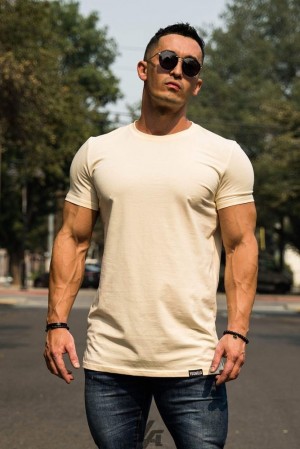 Camisas YoungLA Perfect Tee Straight Bottom Hombre Creme | 30EQINJMZ