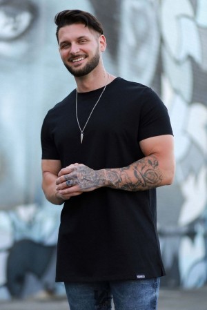 Camisas YoungLA Perfect Tee Straight Bottom Hombre Negras | 27ZWUXEFG
