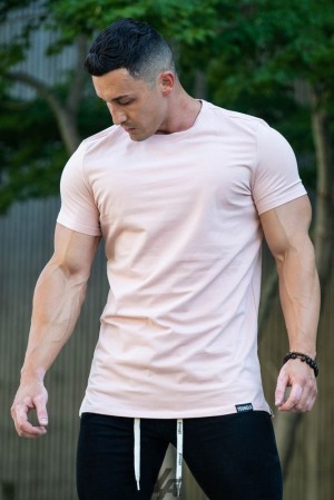 Camisas YoungLA Perfect Tee Straight Bottom Hombre Salmon | 97UYSIKJN