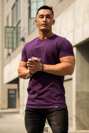 Camisas YoungLA Perfect Tee Straight Bottom Hombre Moradas | 83ITENCMH