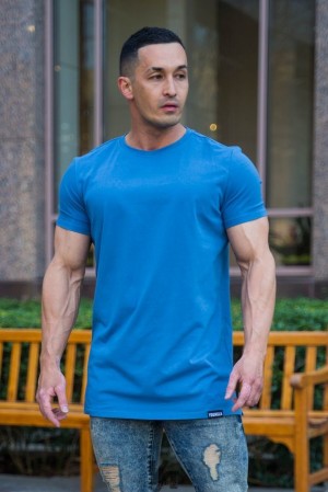 Camisas YoungLA Perfect Tee Straight Bottom Hombre Azules | 78EOULIQF