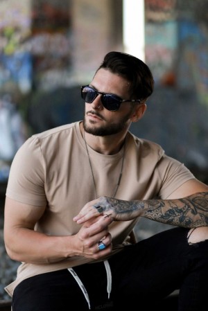 Camisas YoungLA Perfect Tee Straight Bottom Hombre Kaki | 75MTFEVWO