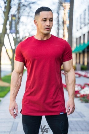 Camisas YoungLA Perfect Tee Straight Bottom Hombre Rojas Oscuro | 71GZJAWNK