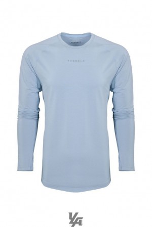 Camisas YoungLA Performance Line Longsleeve Shirts Hombre Azules | 45FCLSMEI