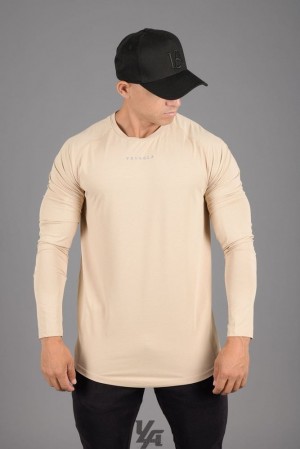 Camisas YoungLA Performance Line Longsleeve Shirts Hombre Beige | 74SNPOICT