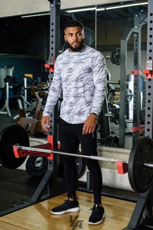 Camisas YoungLA Performance Line Longsleeve Shirts Hombre Blancas Camuflaje | 53SWYUZNK