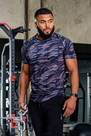 Camisas YoungLA Performance Line Short Sleeve Shirts Hombre Negras Camuflaje | 61JEATMYL