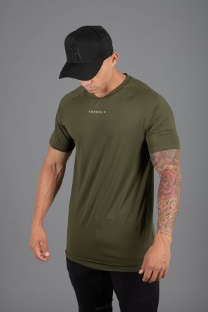 Camisas YoungLA Performance Line Short Sleeve Shirts Hombre Verde Oliva | 60JRUSKYQ