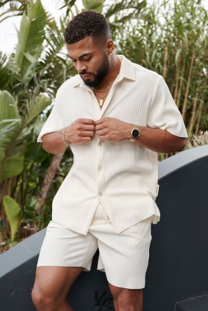 Camisas YoungLA Pleated Festival Shirts Hombre Creme | 49OVPRJDK