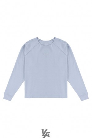 Camisas YoungLA Raw Neck Cloud Longsleeves Hombre Azules | 76ZQUKJCD