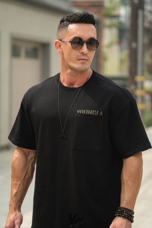 Camisas YoungLA Reflective Oversized Los Angeles Shirts Hombre Negras | 53RMKVJTF