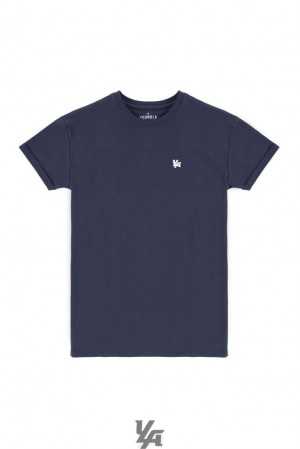 Camisas YoungLA Rolled Cuff Straight Bottom Tees Hombre Azul Marino | 45CGQWFAN