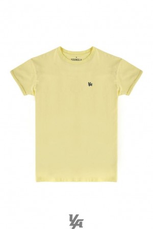 Camisas YoungLA Rolled Cuff Straight Bottom Tees Hombre Amarillo | 58LJMVTUZ