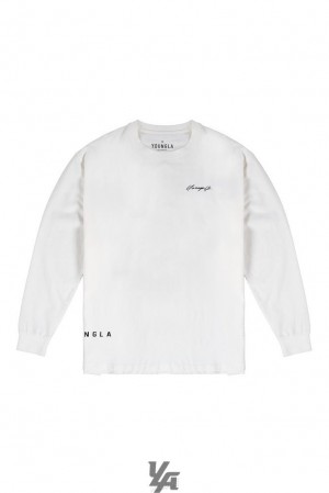 Camisas YoungLA Signature Long Sleeves Hombre Blancas | 83FRZBNWE