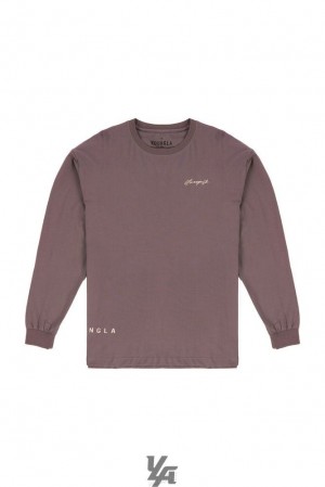 Camisas YoungLA Signature Long Sleeves Hombre Marrones Azules | 82YUPHGES