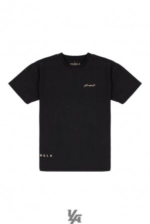 Camisas YoungLA Signature Tees Hombre Negras Azules | 69OPKGRSC
