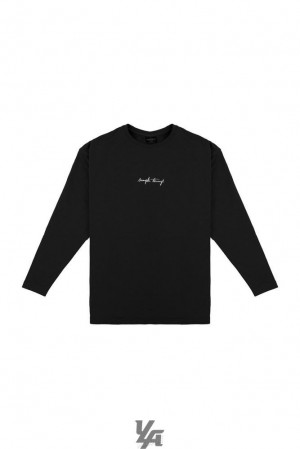 Camisas YoungLA Simple Things Long Sleeve Shirt Hombre Negras | 36BCGQIMF