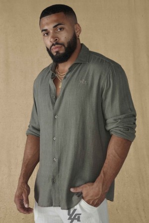 Camisas YoungLA Simply Linen Shirts Hombre Negras | 50UKDNWVL