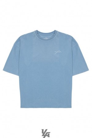 Camisas YoungLA Skyline Super Sized Tees Hombre Azules Azules | 17SWNUZCH