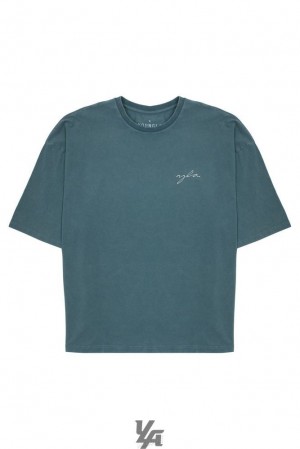 Camisas YoungLA Skyline Super Sized Tees Hombre Turquesa Azules | 05OMQWYCG